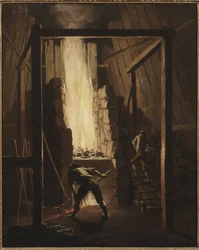 Interiør av kobberstøperiet i Falun (Suede) - Interiør av kobberstøperiet i Falun, av Hillestroem, Pehr (1732-1816). Olje på lerret