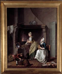 Kvinner på kjøkkenet Maleri av Per Hellstrom (1732-1816) 1780 Stockholm, Nasjonalmuseet