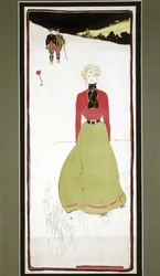 Dame golfspiller i stilkjole, c1905