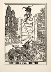 Hanen og reven, fra Hundre fabler av Æsop, utgitt 1903