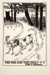 Hunden og hanen på reise, fra Hundre fabler av Æsop, utgitt 1903