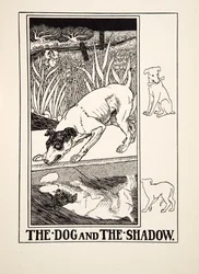 Hunden og skyggen, fra Hundre fabler av Æsop, utgitt 1903