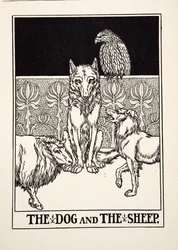 Hunden og sauen, fra Hundre fabler av Æsop, utgitt 1903