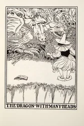 The Dragon with Many Heads, fra Fontaine Fables, pub. 1905 (gravering)