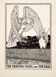 De kjempende hanene og ørnen, fra Hundre fabler av Æsop, utgitt 1903