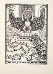 Reven, apen og dyrene, fra Fontaines fabler, utgitt 1905