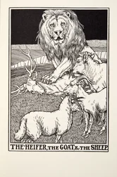The Heifer, the Goat and the Sheep, fra Fontaine Fables, pub. 1905