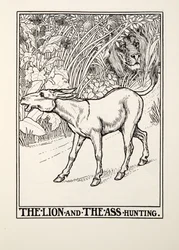 The Lion and The Ass Hunting, fra Fontaine Fables, pub. 1905