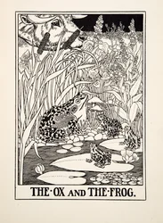 Oksen og frosken, fra Hundre fabler av Aisopos, utgitt 1903
