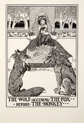 The Wolf Anklager The Fox before the Monkey, fra Fontaine Fables, pub. 1905