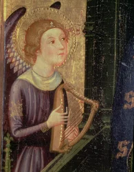 Engel som spiller en harpe (detalj fra en altertavle av jomfruen fra Aballa Conca)