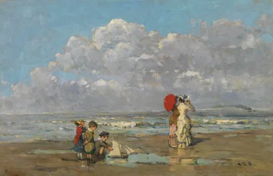 På stranden (olje på lerret)