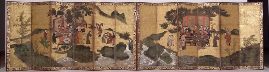 The Eight Immortals of the Wine Cup, ca. 1600 (blekk, pigment på gull, et par seksdobbelte skjermer)