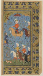 A Royal Hunt from a Shahnama (Book of kings) av Firdawsi, ca. 1590-1600 (blekk, ugjennomsiktig akvarell og gull på papir)