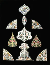 En gruppe på ti Qajar-speilmalerier, dekorert med forskjellige blomster og sittefugler, tidlig på 1800-tallet