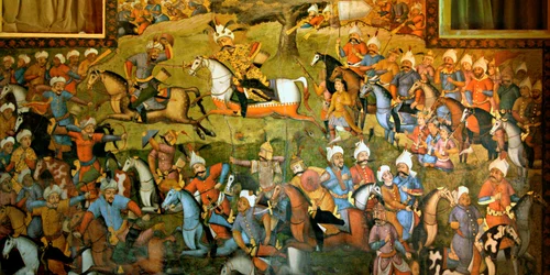 Slaget ved Taher-Abad eller slaget ved Merv med sjah Ismail Is seier over Muhammad Shaybani Khan, mottakelseshallen, Chehel Sotun, 1647