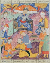 Halshugging av Syjawiusz, illustrasjon fra 'Shahnama' (Kongenes bok) av Abu'l-Qasim Manur Firdawsi (ca.934-c.1020) 1619 (gouache på papir)