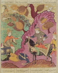 Kamp mellom Piran og Bizn, illustrasjon fra Shahnama (Kongenes bok) av Abul-Qasim Manur Firdawsi (ca.934-c.1020) 1619