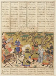 Folio fra en Shahnama (Kongenes bok) av Firdawsi (d.1020); verso: Ardashir fanger Ardavan, Tabriz, Iran, Il-Khanid-perioden, ca. 1330-40 (ugjennomsiktig akvarell, blekk og gull på papir)