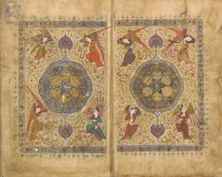 Khamsa (kvintett) av Khwaju Kirmani, Shiraz, Iran, Timurid-perioden, 1437-38 (ugjennomsiktig akvarell, blekk og gull på papir)