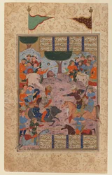 Rustam Fighting Puladvand Div, folio fra en Shanameh (blekk og ugjennomsiktig wc på papir)