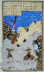 Rustam skyter Ashkabus og hesten hans, illustrasjon fra 