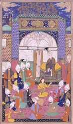 Shah Isma"il holder det første private publikummet etter sin tiltredelse i Tabriz, ca. 1590-1600