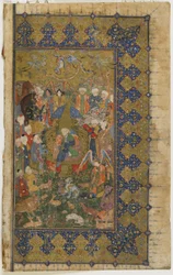 Solomon tronet fra en Khamsa (kvintett), ca. 1560 (ugjennomsiktig akvarell, blekk og gull på papir)