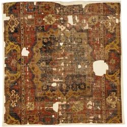 Tabriz-medaljong og kartusjteppefragment, Nordvest-Persia, andre halvdel av 1500-tallet