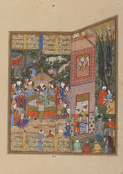 Utsendingene til Salm og Tur før Faridun, ca. 1560 (ugjennomsiktig akvarell, blekk og gull på papir)