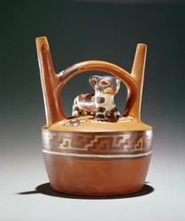 Pottery stigbøyle med jaguar, Nazca Culture (keramikk)