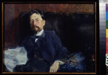 Portrett av forfatteren Anton Chekhov (1860-1904) (Portrett av forfatteren A. Chekhov). Maleri av Pyotr Alexandrovich Nilus (Pierre Nilous) (Nilouss) (1869-1940/1943), olje på lerret