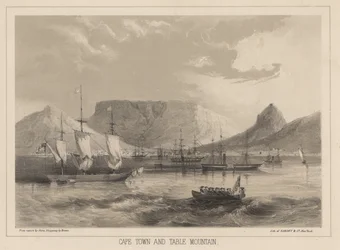Cape Town og Table Mountain, litho av Sarony und Co., 1855 (chromolitho)