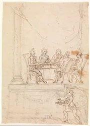 Kongefamilien ved et bord på Hirschholm slott 29. september 1771