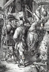 Flukten til Gustave I Vasa (eller Gustav Vasa) (1496-1560) (fremtidig konge av Sverige) forkledning som en bonde for å rømme fra Danmark