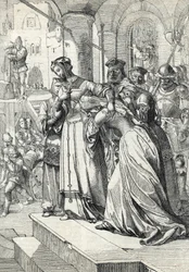 Henrettelsen av Lady Jane Grey (Jeanne Grey) (1537-1554). Jane Grey ble henrettet i 1554 i Tower of London. Fjærtegning fra Anton Zieglers «Historische Memorabilian des In- und Auslandes»