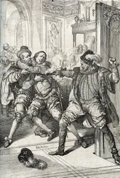 Åttiårskrigen (1568-1648): Attentatet på Vilhelm av Oranien, kalt Vilhelm den tause (1533-1584), den 10/07/1584 av Balthazar Gérard under åttiårskrigen