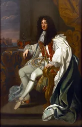Barokk : Portrett av Charles II av England (1630-1685), i klærne til Order of the Garter par Lely, Sir Peter (1618-1680). Olje på lerret, 213,5x140. Privat samling