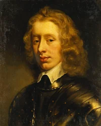 Portrett av en ung gentleman, antatt å være hertugen av Richmond, bystelengde, iført rustning, ca. 1650