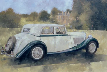 The Green and White Bentley at Althorp (olje på lerret)