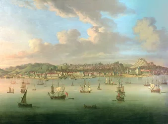 Den britiske flåten seiler inn i Lisboas havn, 1735