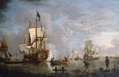 The Morning Gun: HMS Peregrine off Rochester (olje på lerret)