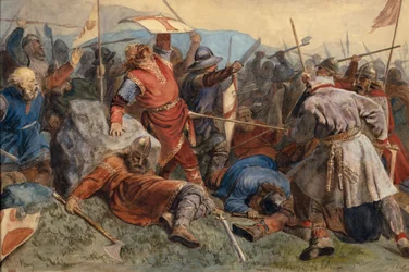 The fall of saint Olav in the Battle of Stiklestad