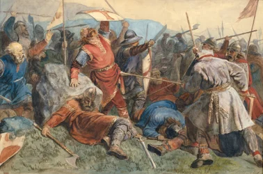 The fall of saint Olav in the Battle of Stiklestad
