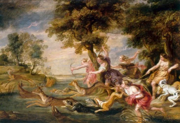 Diana og nymfer jakter dåhjort, ca. 1673 (olje på lerret)