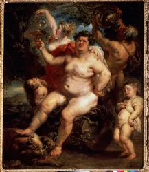 Bacchus (Bacchus). Maleri av Peter Paul (Pierre-Paul) Rubens (eller Peter Paul eller Petrus Paulus) (1577-1640). Olje på lerret