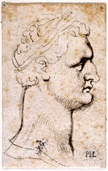 Domitian, fra ti tegninger av åtte av de første tolv Cæsarene, etter Giovanni da Cavinos medaljer (penn og blekk på papir)