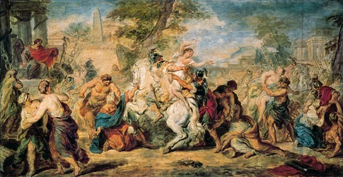 «Sabinerinnerovet». For å bøte på mangelen på kvinner bortfører Romulus og romerne kvinnene til naboene sine, sabinerne, som forsøker å ta dem tilbake med makt. Slaget blir unngått takket være sabinerkvinnene, som stiller seg mellom krigerne.