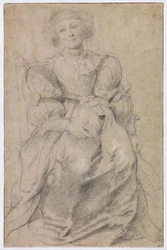 quot;Portrett av Helene Fourment (1614-1673)quot; (Portrett av Helene Fourment), ca. 1630-1631 (rødt kritt)