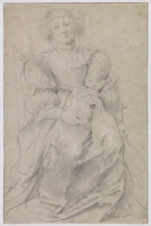 Portrett av Hélène Fourment, ca. 1630–31 (svart og rød kritt, forhøyet med hvitt)
